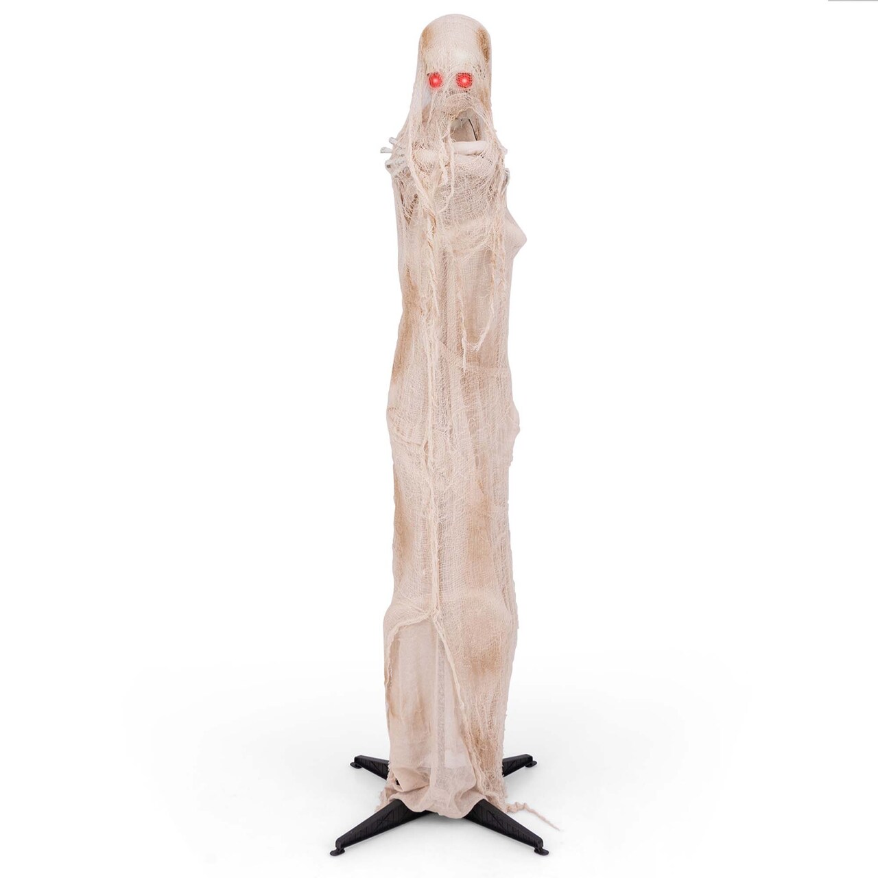 Costway 6FT Halloween Animated Standing Mummy Life Size Animatronic Mummy w/ LED Red Glowing Eyes Posable Body Sound Activation